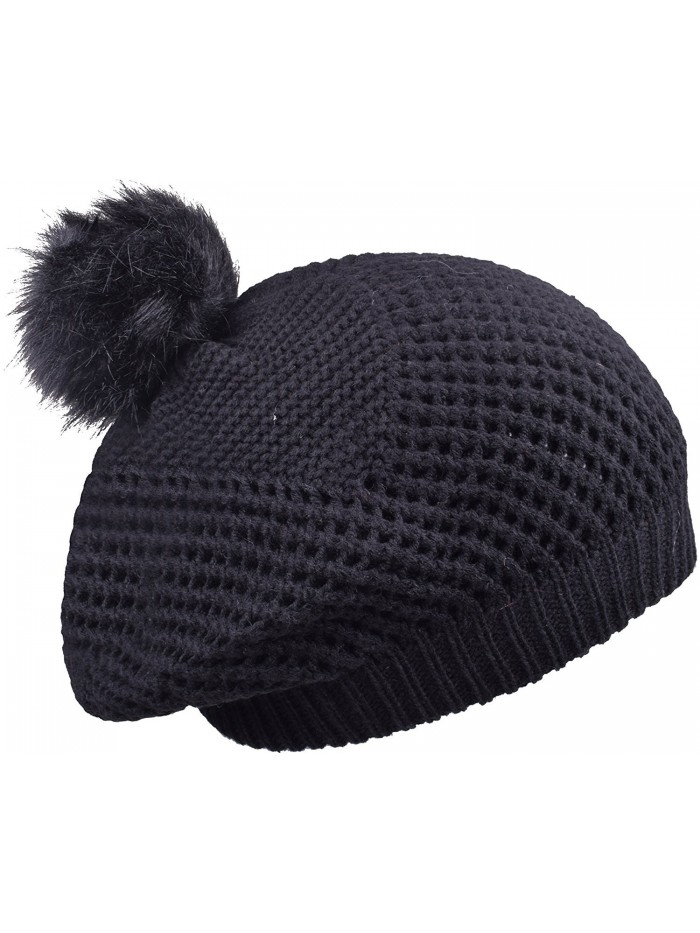 ORSKY Warm Cable Knit Beanie Hat With Pom Pom Stylish Winter Hats For Women Skull Cap - Black - CK1884LEWOZ