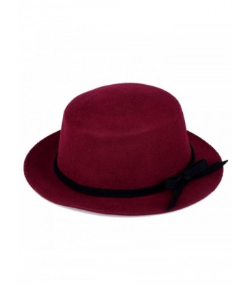 VBIGER Bowler Hat Fedora Woolen Hats Flat Brim Derby Hats For Women - Wine Red - C7125E5SWVV