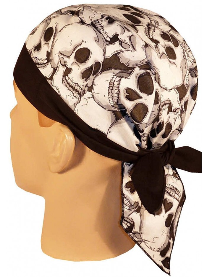 Skull Cap Biker Caps Headwraps Doo Rags - Large Skulls on Black - CS12ELHNZ2T