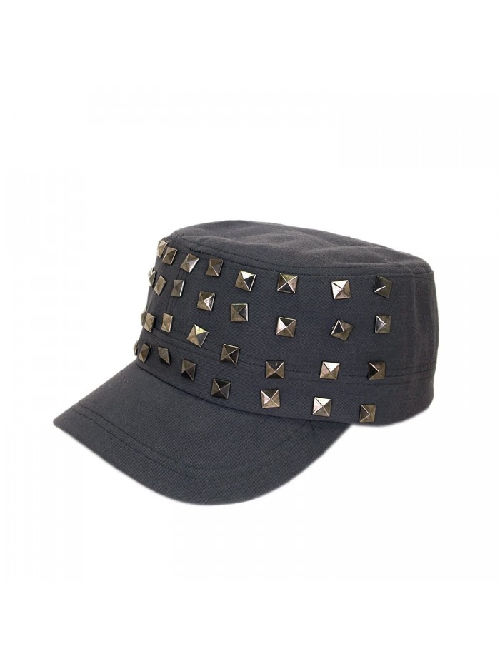 Adjustable Cotton Military Style Studded Front Army Cap Cadet Hat - Diff Colors Avail - Charcoal - CV11KUTXPFF