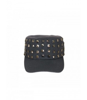 Adjustable Cotton Military Studded Charcoal in Women's Newsboy Caps