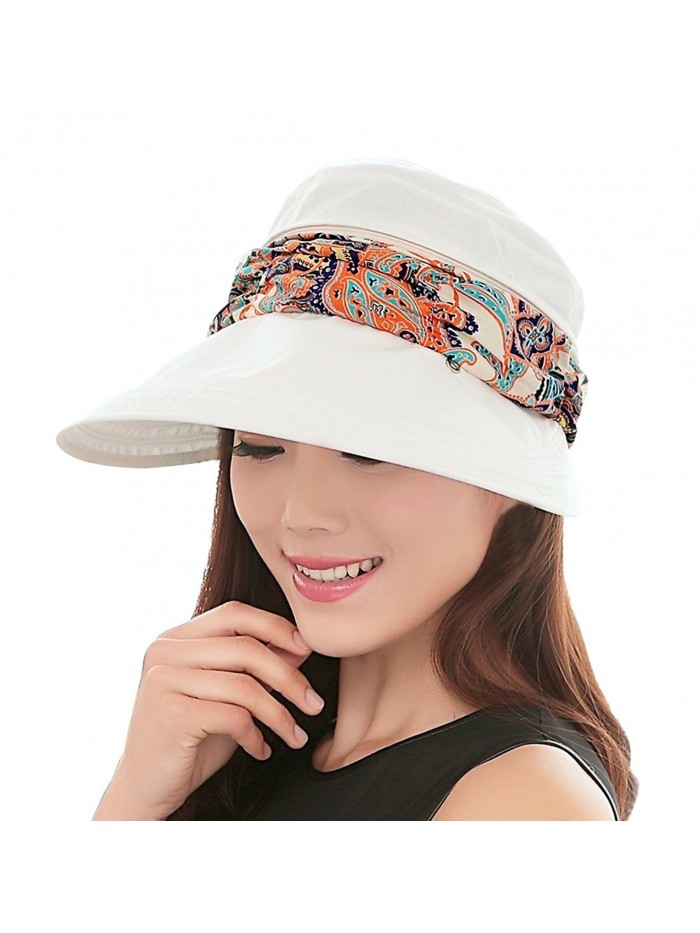 Thenice Wide Brim Floppy Sun Visor UV Protection Summer Beach Hat - White - C212GQDC1JJ