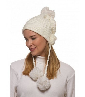 Alki'i Women's Winter Crochet Knit Hat With 5 Pom Pom's A50 - White - CG126EBCQLV