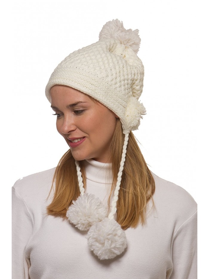 Alki'i Women's Winter Crochet Knit Hat With 5 Pom Pom's A50 - White - CG126EBCQLV