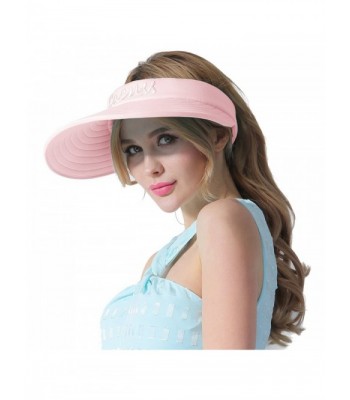 CACUSS Women's Summer Sun Hat Large Brim Visor Adjustable Velcro Packable UPF 50+ - Pink - CA17YDC7SH6