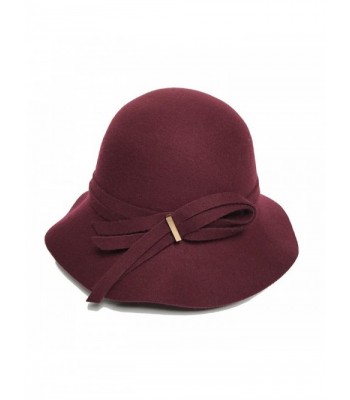 Women's Wide Brim Wool Cloche Hat Winter Hats Grey Black - Burgundy - CV182ZENUYO