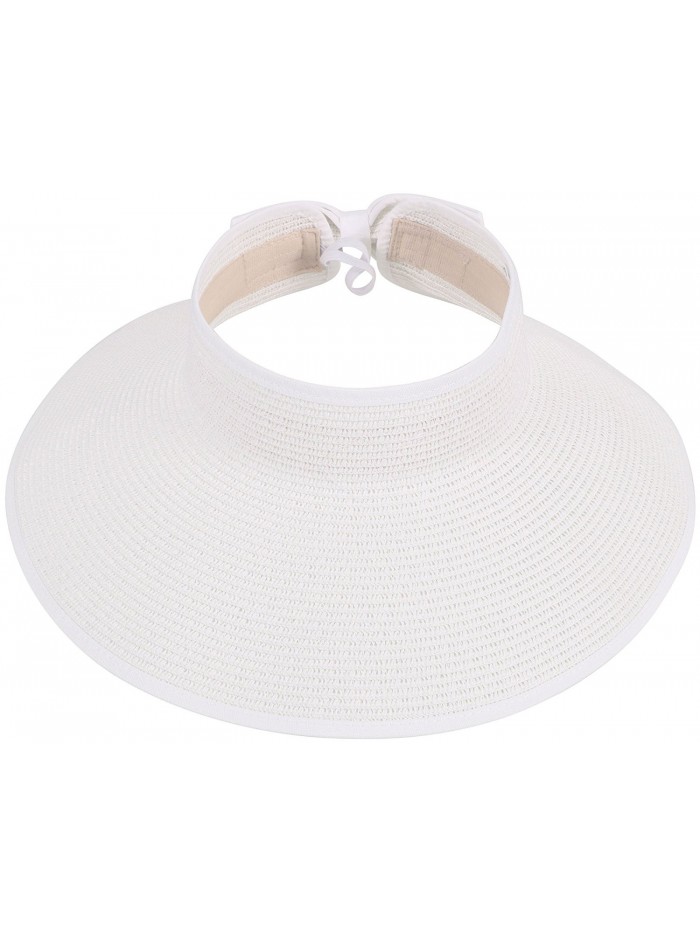 Simplicity Women's Summer Foldable Straw Sun Visor w/ Cute Bowtie - 283_white - CT11Y8FQZ13