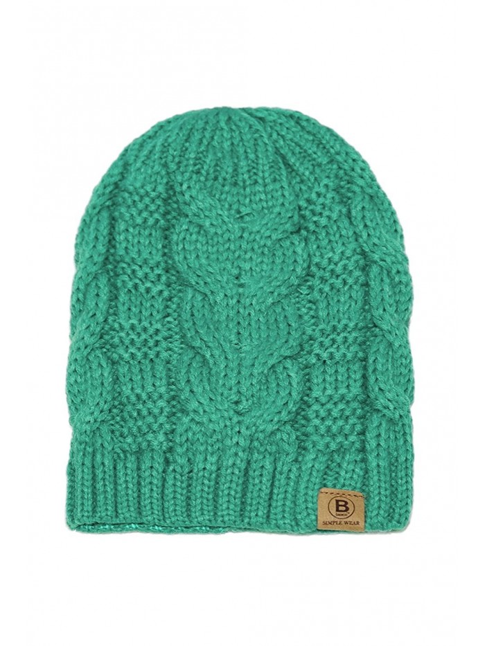 BASICO Unisex Warm Chunky Soft Stretch Cable Knit Beanie Cap Hat - 102 Bean Green - C91889Z7CXO