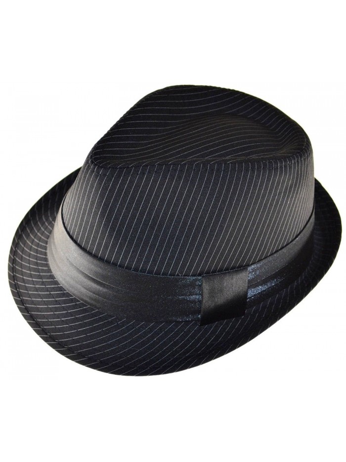 K Men's Black Pinstripe Fedora Hat with Black Band Large - C9119B9L10L