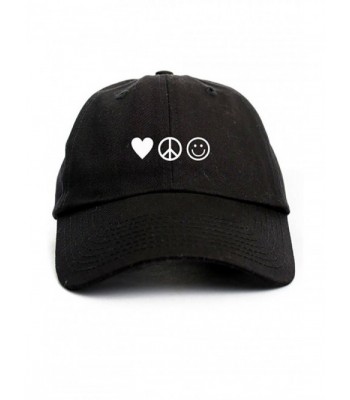 Love Peace Happiness Unstructured Dad Hat Cap - Black - CD12OCH8FTC