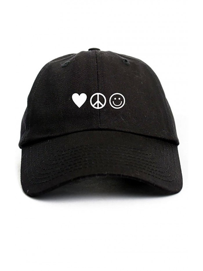 Love Peace Happiness Unstructured Dad Hat Cap - Black - CD12OCH8FTC