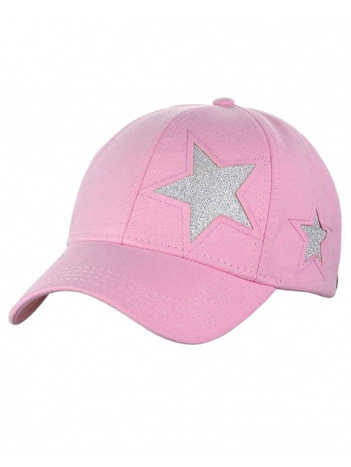 C.C Women's Glitter Star Cut Design Cotton Adjustable Precurved Baseball Cap Hat - Rose - CT17WWYOLHX