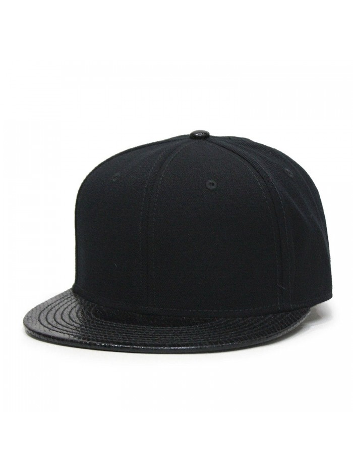 Premium Plain Wool Blend Leather Flat Bill Adjustable Snapback Hats Baseball Caps (Various Colors) - Snake Black - C41258VTCC9