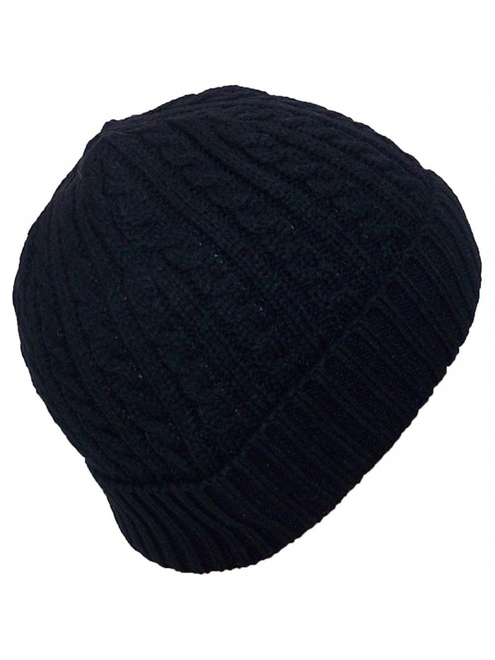 Angela & Williams Adult Tight Cable & Rib Knit Cuffed Winter Hat (One Size) - Black - CR11SFJQ8GP