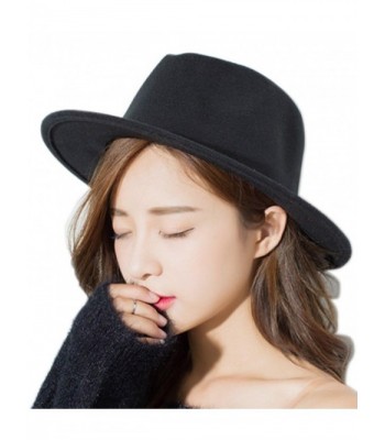 Clecibor Women or Men Woolen/Straw Fedora Vintage Short Brim Crushable Jazz Hat - Autumn Winter- Black - CN184XWWNN5