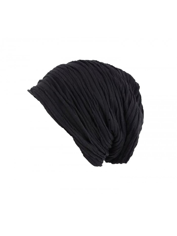 Absolutely Perfect Unisex Fashion Soft Hat Lightweight Wrinkled Cap Baggy Slouchy Beanie Headwear - A Black - CN12N85GMZB