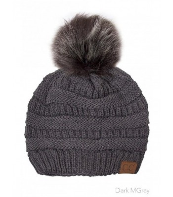 ScarvesMe CC Knitted Hat with Color Fur Pom Pom - Dark Melangegrey - C212MAKJ6CT
