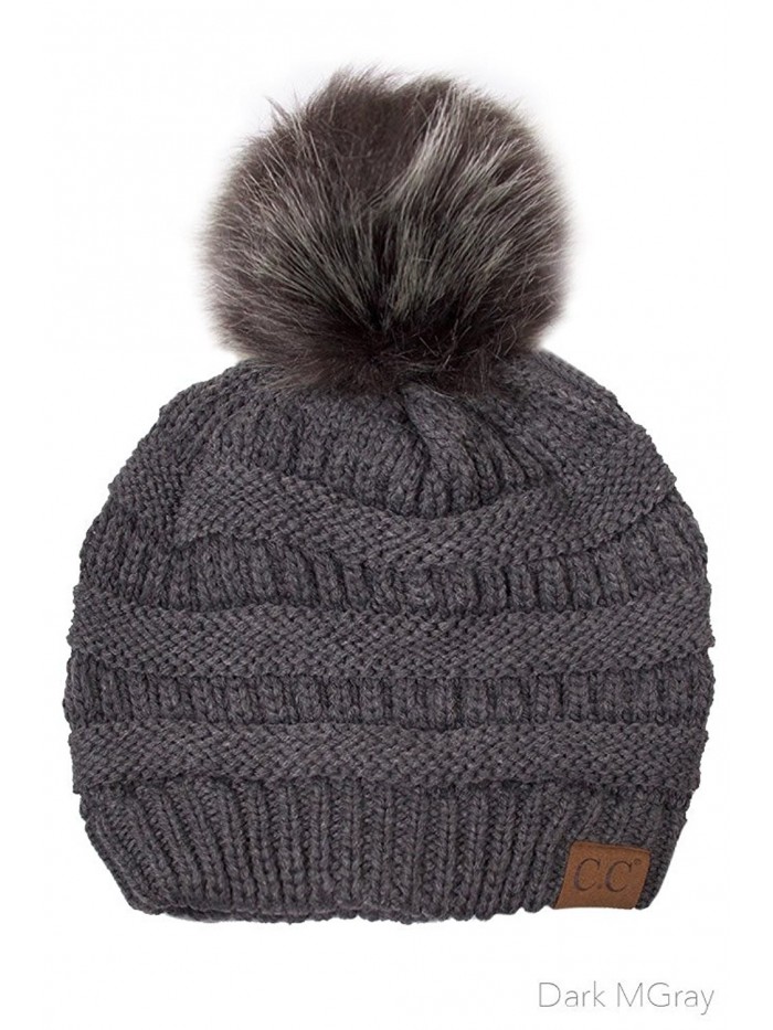 ScarvesMe CC Knitted Hat with Color Fur Pom Pom - Dark Melangegrey - C212MAKJ6CT