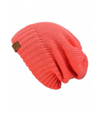 NYFASHION101 Exclusive Two Way Cuff & Slouch Warm Knit Ribbed Beanie - Coral - CV125H8EWRX