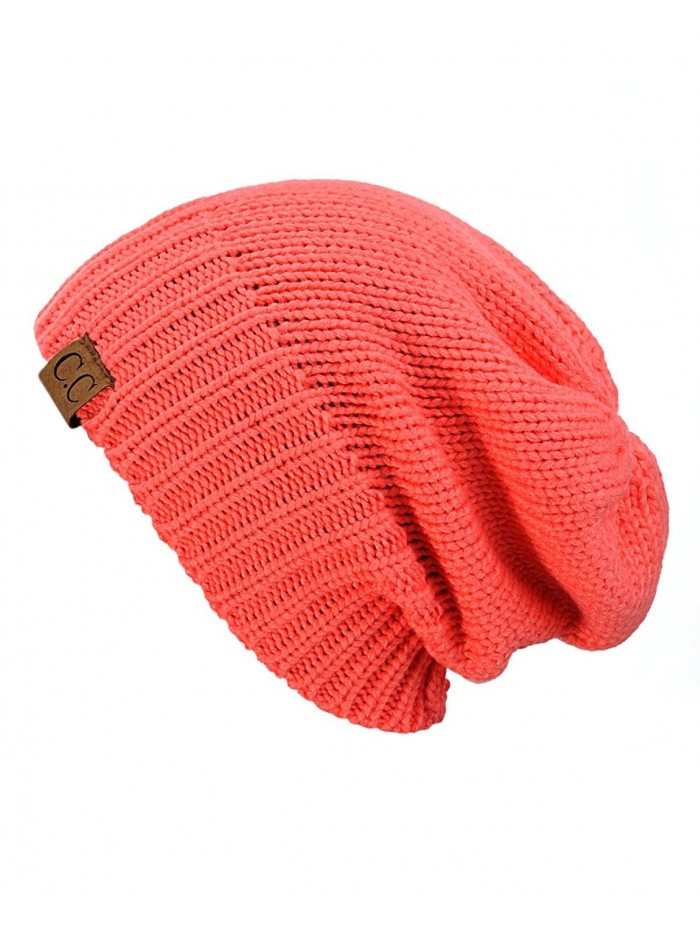 NYFASHION101 Exclusive Two Way Cuff & Slouch Warm Knit Ribbed Beanie - Coral - CV125H8EWRX