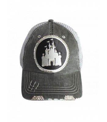 Elivata Womens Disney Castle Fitted Trucker Baseball Cap Swarovski Bling Hat - CA12K7NLJV5