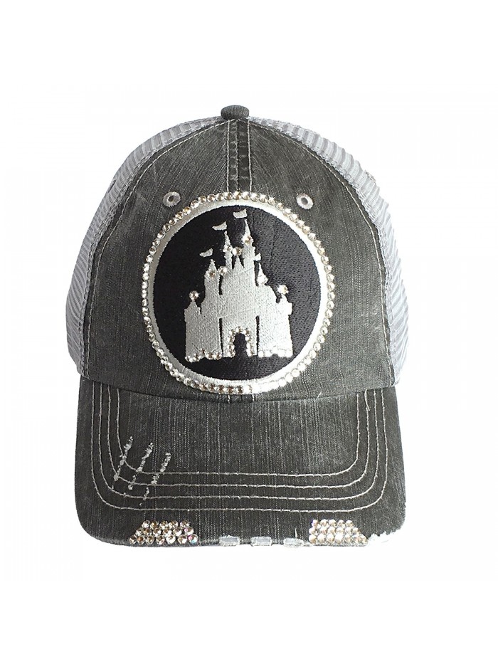 Elivata Womens Disney Castle Fitted Trucker Baseball Cap Swarovski Bling Hat - CA12K7NLJV5