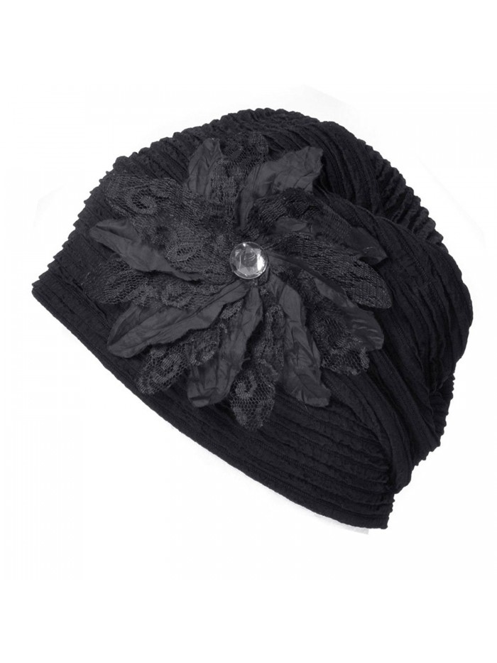 Casualbox Charm Womens Flower Hat Beanie Cute Slouchy Ladies Fashion Elegant Floral - Black - CH1256XB0BF