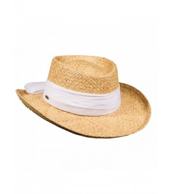 Scala Pro Organic Raffia Gambler Cotton Bow 3 Inch Brim (LR546) - White - C517YISURX4