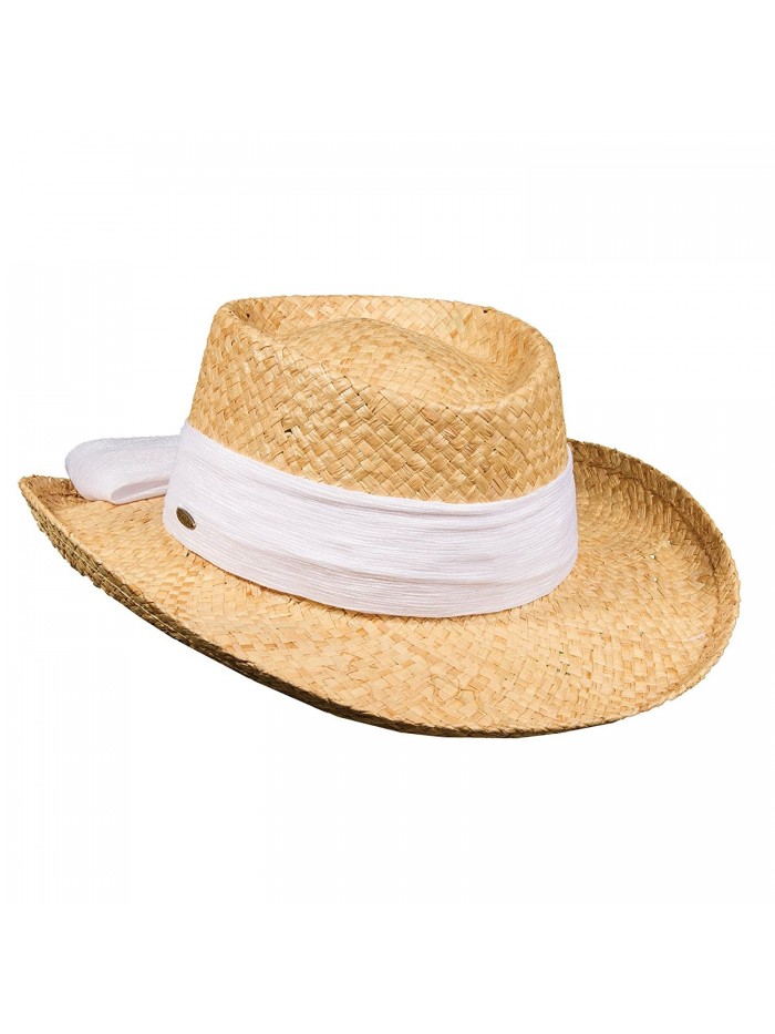 Scala Pro Organic Raffia Gambler Cotton Bow 3 Inch Brim (LR546) - White - C517YISURX4