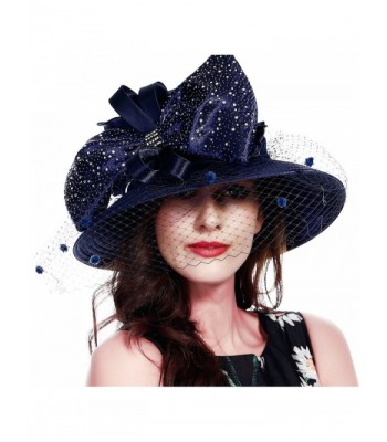 FORBUSITE Stripe Ribbon Asymmetry Church Derby Dress Hat S608 - Sd706-navy Blue - CC18C04DYA2