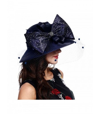 FORBUSITE Stripe Ribbon Asymmetry SD706 Navy in Women's Sun Hats