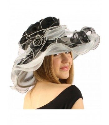 Fancy Kentucky Derby Floppy Ruffle Organza 2 Tone Flower Church Hat - Black - CH11CGWD3NN