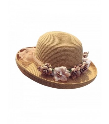 HAPEE Womens Flowers Summer Wide Large Big Brim Sun Hat Floppy Foldable Roll Up - Roundcoffee - C917YIR97U5