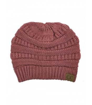Plum Feathers Soft Stretch Chunky Cable Knit Slouchy Beanie Hat - Mauve - C5187I0ED27