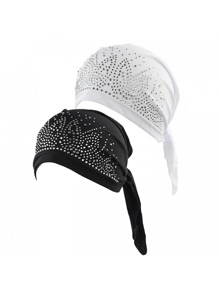 Udolove Womens Chemo Hat Beanie Scarf Stretch Cap -Turban Headwear for Cancer - 2 Pack - C - CF184TU2UCE