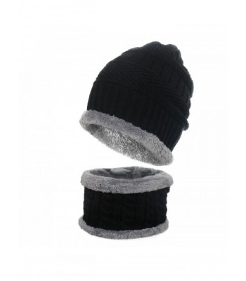 Ypser Women's Beanie Hats Winter Warm Thick Chunky Cable Knitted Cap - Black Hat + Black Scraf - CR188STCEQ4