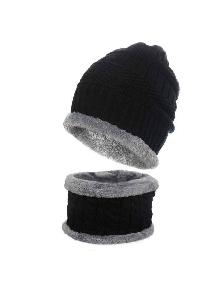 Ypser Women's Beanie Hats Winter Warm Thick Chunky Cable Knitted Cap - Black Hat + Black Scraf - CR188STCEQ4