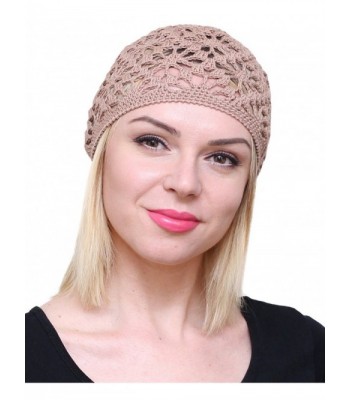 NFB Cotton Hats For Women Ladies Summer Beanie Lace Cloche Hair accessories Cap - Dark Beige - CH17YZYH0QR