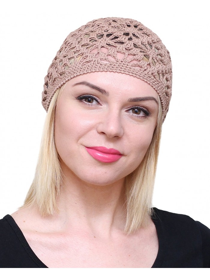 NFB Cotton Hats For Women Ladies Summer Beanie Lace Cloche Hair accessories Cap - Dark Beige - CH17YZYH0QR