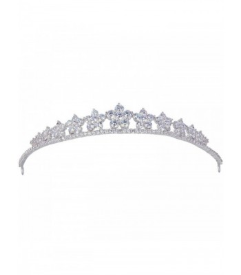 EVER FAITH Silver-Tone Cubic Zirconia Wedding Lots Hibiscus Flowers Head Band Tiara Clear - CD128UPX68B