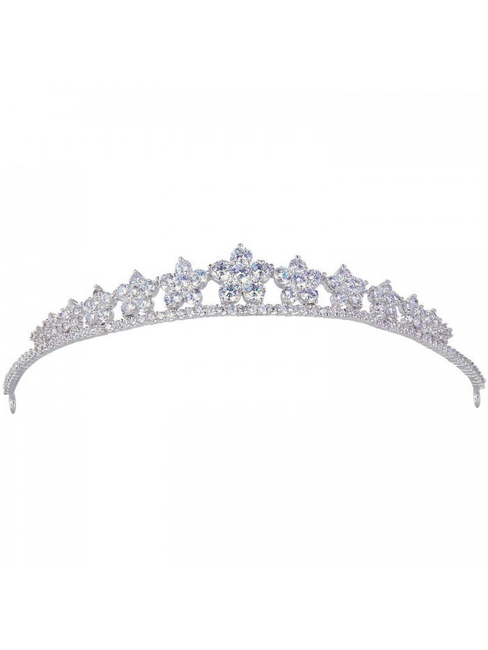 EVER FAITH Silver-Tone Cubic Zirconia Wedding Lots Hibiscus Flowers Head Band Tiara Clear - CD128UPX68B