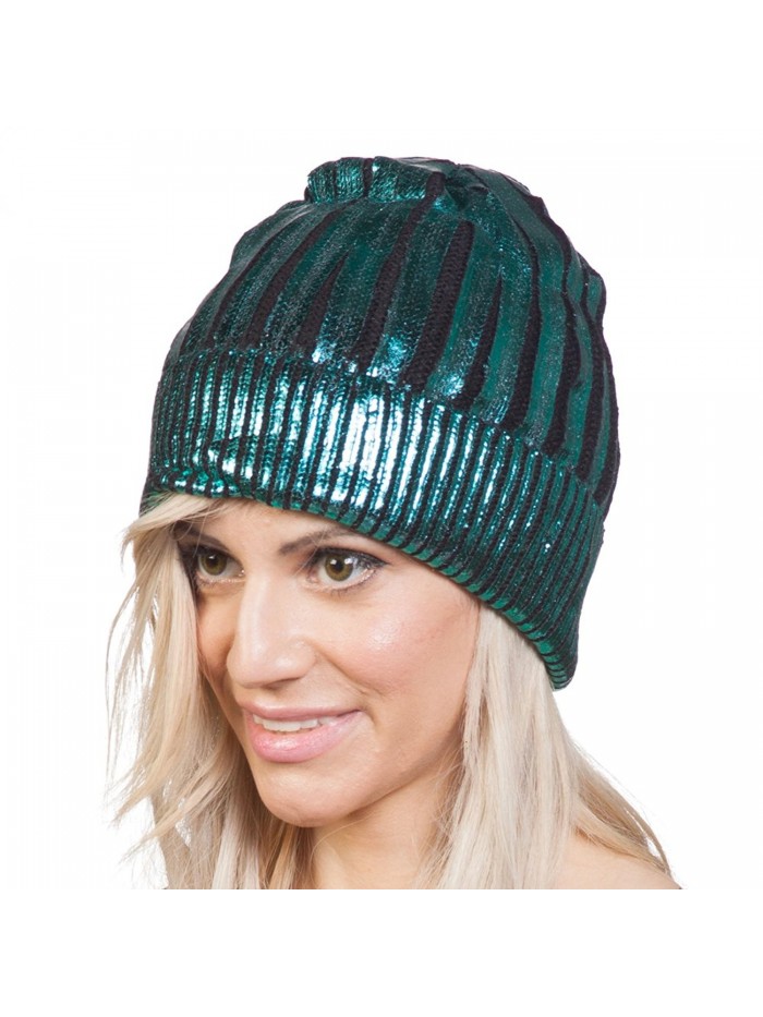 Shiny Metallice Cuffed Beanie - Turquoise - CA12BLYWYPT