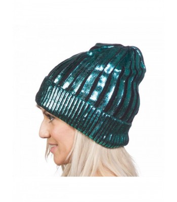 Shiny Metallice Cuffed Beanie Turquoise