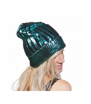 Shiny Metallice Cuffed Beanie Turquoise in Women's Skullies & Beanies